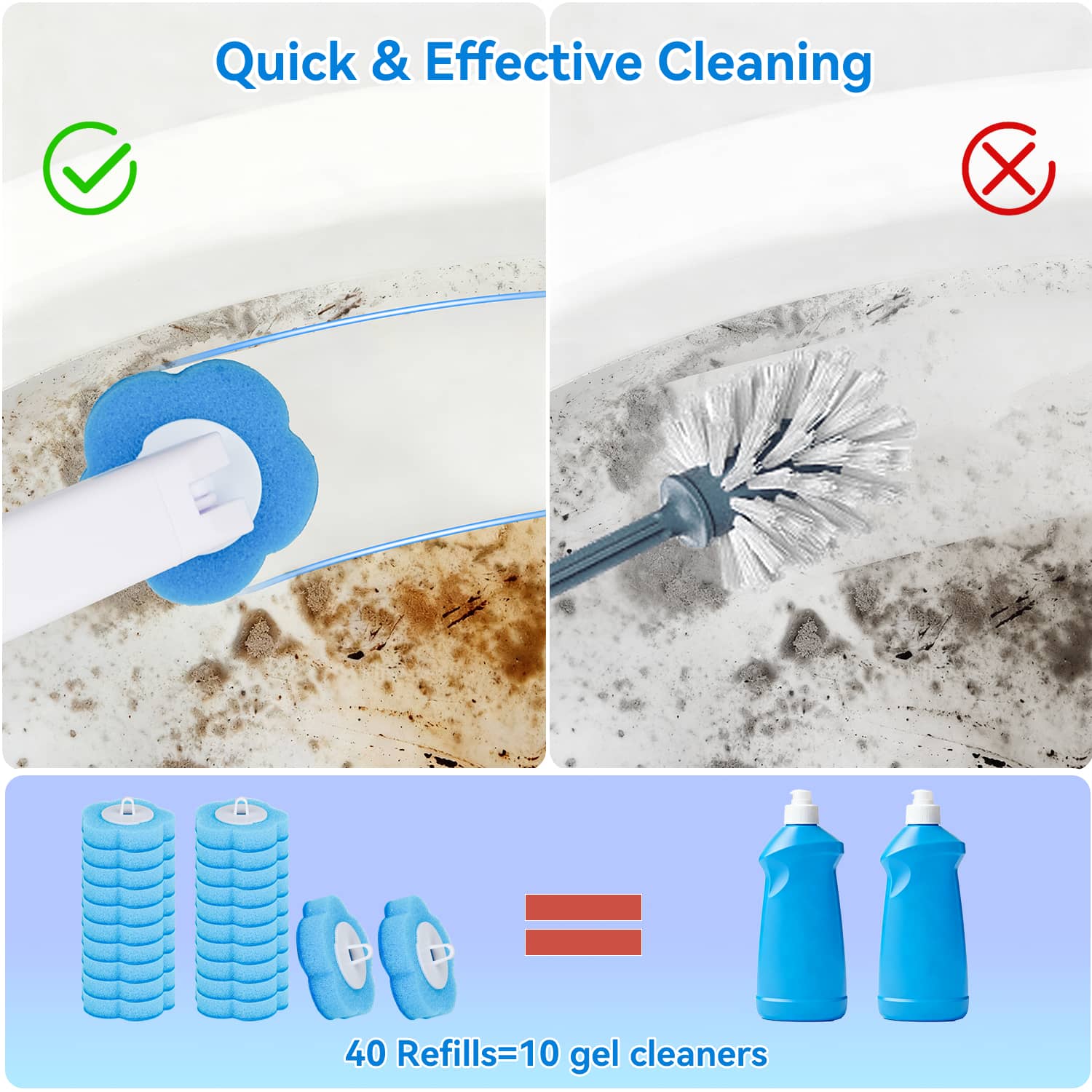 SZZJKJ Disposable Toilet Brush Cleaner & Holder with 48  toilet cleaner refill pads
