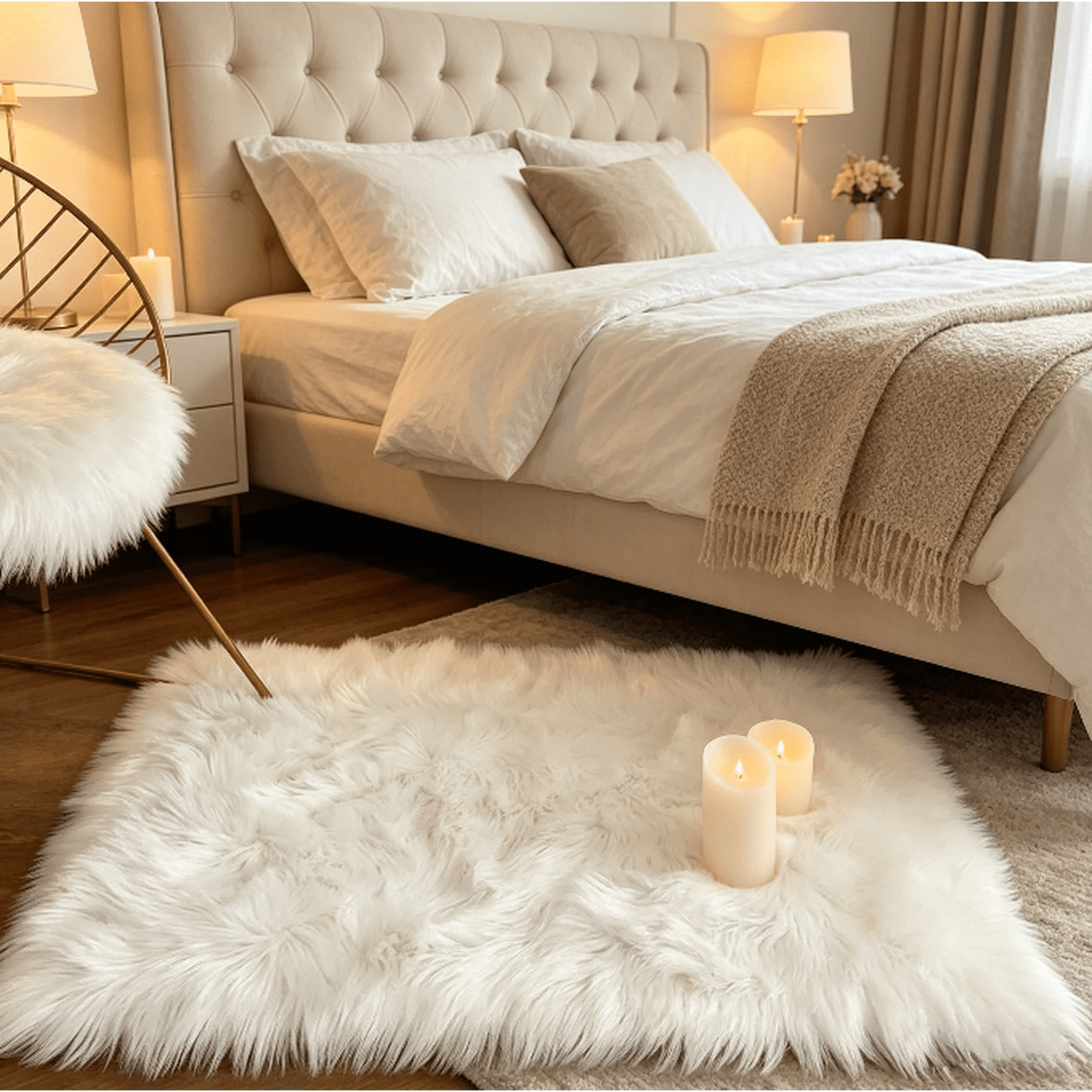 YJ.GWL Fluffy Faux Sheepskin Plush Area Rug Soft Fuzzy Rugs Floor Carpet for Bedroom Living Room,2'x 3',White