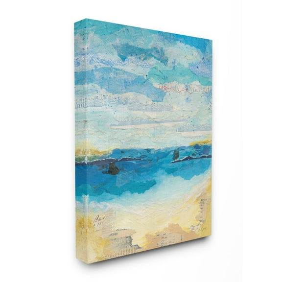 Stupell Industries Abstract Beach Coast Ocean Blue Collage Design Canvas Wall Art by Courtney Prahl