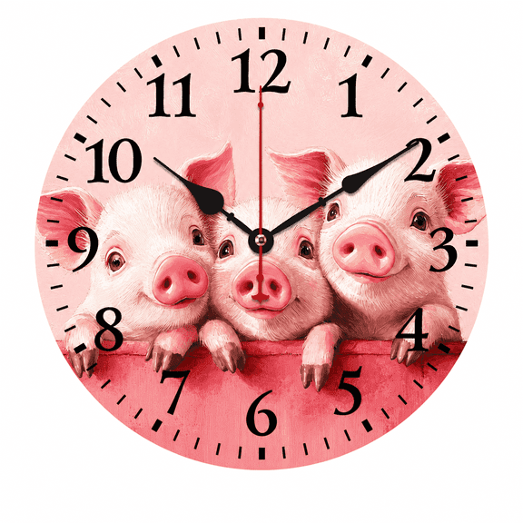 CozyHour 9.84 inch Pig Wall Clock, Battery Operated Round Analog Wall Decor for Kitchen Living Room Office