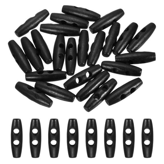 Uxcell 24pcs Wooden Toggle Button, 40mm/1.6" 2 Hole Wood Olive Sewing Buttons for DIY Craft Coat Sweater Clothing Jacket Blazer Bag, Black