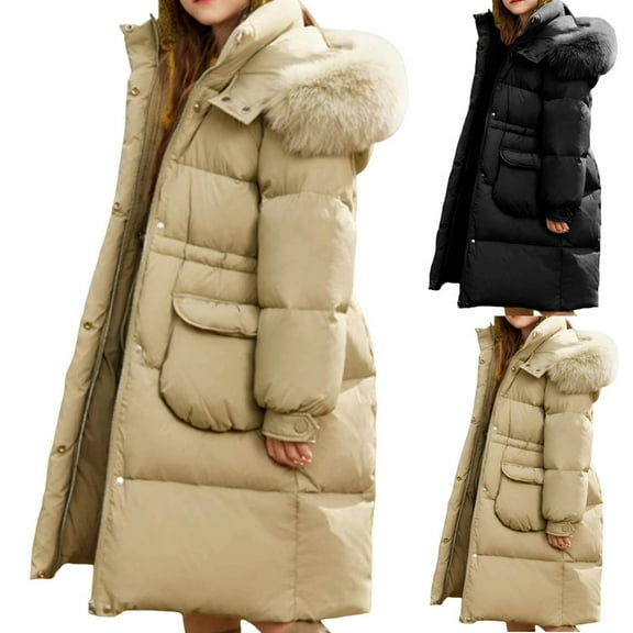 Feancey Kids Long Down Coat Girls Faux Fur Hooded Puffer Jackets Winter Thicken Warm Coats Full Zip Parka Jacket Padded Overcoat with Pockets Army Green 7-8Years
