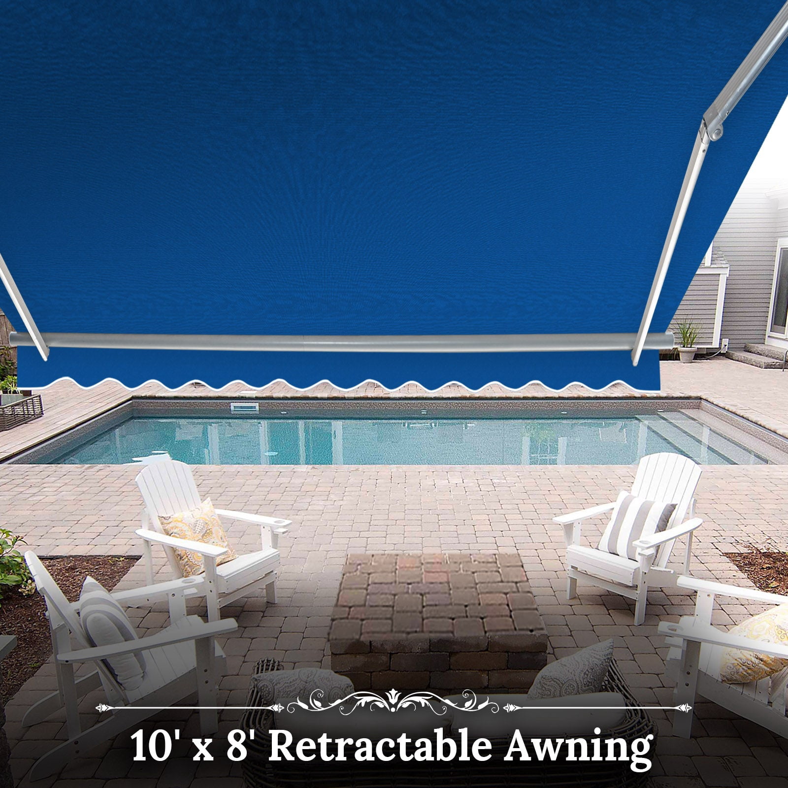 SUNNYOUTDOOR 10x8 FT Patio Awning Retractable Outdoor Sun Shade Manual Patio Deck Awning Heavy Duty Awning (Blue)