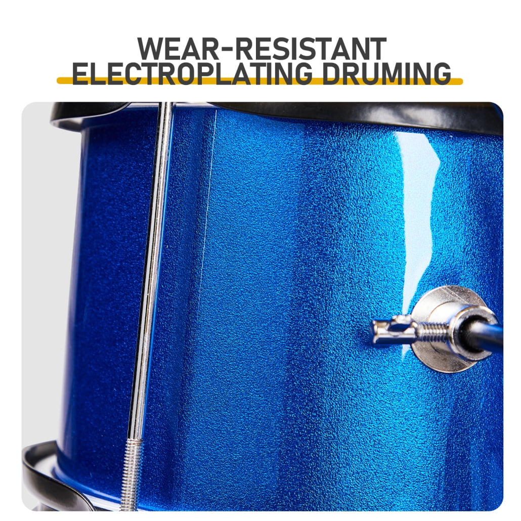 Drum Set 3-Piece for Beginners, 14 Inch Drum Musical Instruments with Adjustable Throne Stool Bass Drum Pedal and 2 Drumsticks, Drum Kit with Cymbal, Tom and Snare Drum, Blue