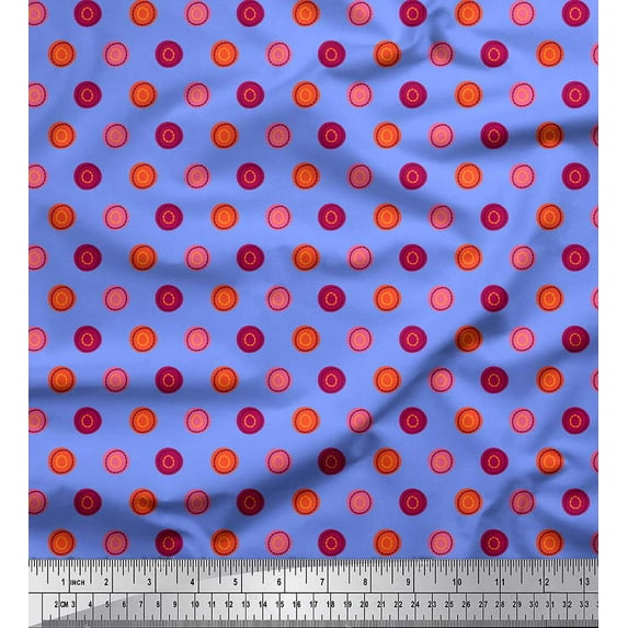 Soimoi Blue polyester Crepe Fabric Colorful Dots Print Fabric by the Yard 52 Inch Wide