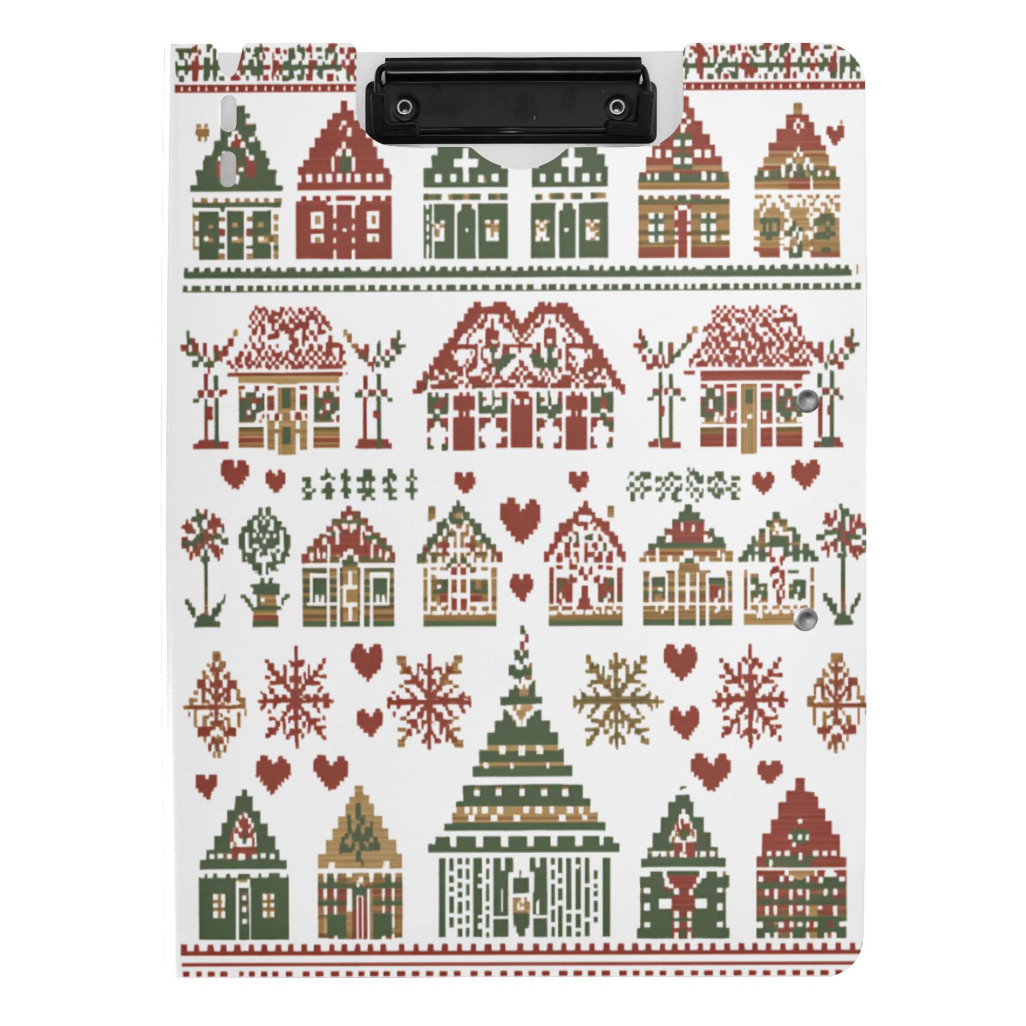 FORMRS A4 Clipboard Folder with Pen Holder Horizontal Foldable School Office Binder, Green Nordic Christmas House