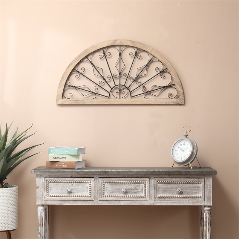 Luxen Home Wood and Metal Roma Half Moon Wall Decor