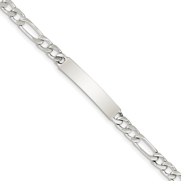7mm Sterling Silver Polished Engraveable Figaro Link ID Bracelet - 18.1 Grams - 7.5 Inch