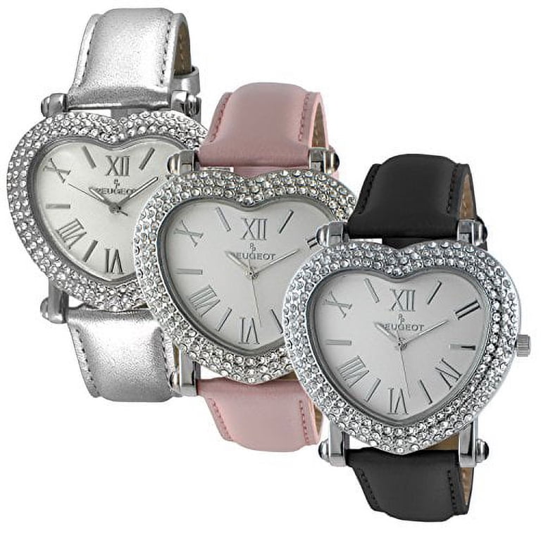 Womens Heart Shaped Crystal Watch Black Strap - Walmart.com display picture 3