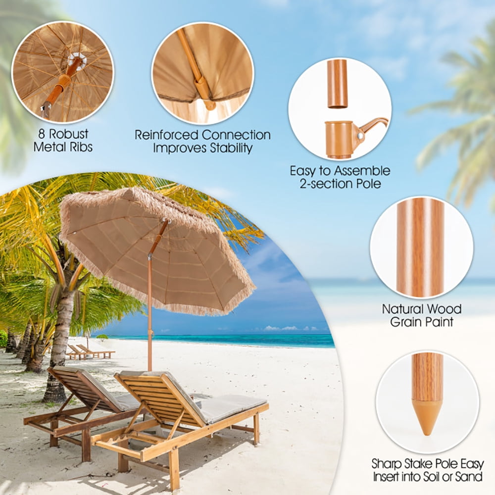 GVN 7.2 Feet Patio Thatched Tiki Umbrella Hawaiian Hula Beach Umbrella, Outdoor Table Umbrella, Outdoor Umbrella, Market Umbrella for Outdoor Patio Backyard Garden Lawn Sun Shade