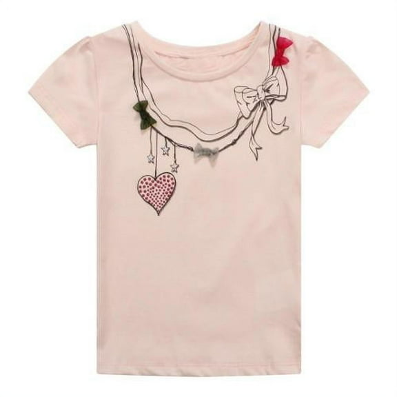 Little Girls Pink Styled Necklace Print Bows Tee 4
