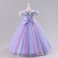 thumbnail image 2 of IBTOM CASTLE Girls Formal Dress Kids Party Wedding Party Birthday Princess Dresses Ball Gown Daughter Dance Dresses Sparkly Round Neck Lace Tiered Tulle Flower Girl Dress 3-4T Rainbow Purple, 2 of 7