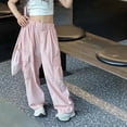 thumbnail image 2 of NIEWTR Girls High Waisted Baggy Cargo Pants Y2K Style Wide Leg with Side Cargo Pockets and Drawstring Waist Spring Trousers（A01-Pink,3-4 Years), 2 of 9