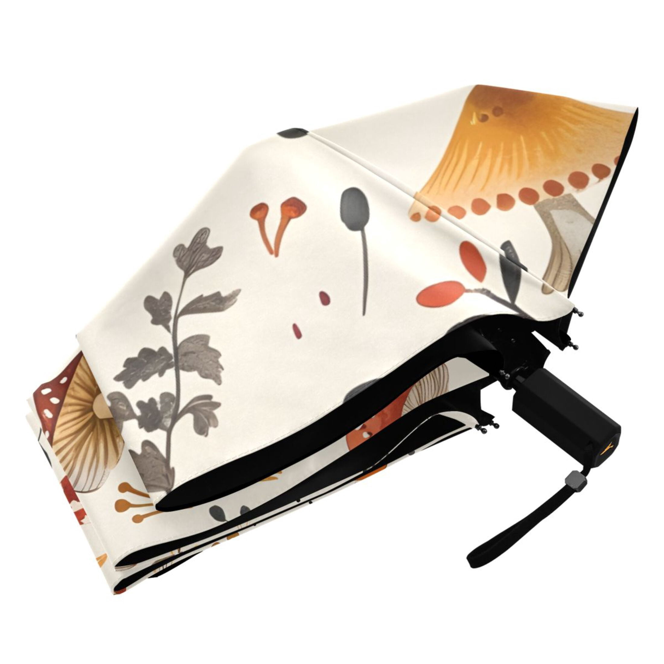 Mushroom Fallen Leaves Compact Sun Umbrella Windproof Travel Umbrellas for Rain Strong Portable UV Protection