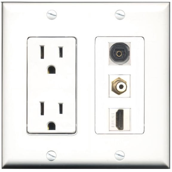 RiteAV - 15 Amp Power Outlet 1 Port HDMI 1 Port RCA White 1 Port Toslink Decorative Wall Plate