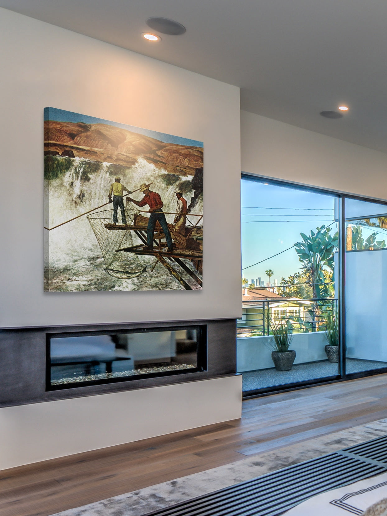 "Salmon Fishing" Painting Print on Wrapped Canvas