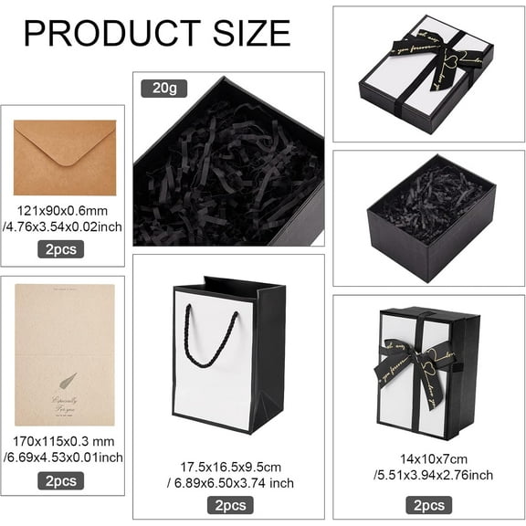2Set Gift PackagingBox with Bow 5.5x3.9x2.8inch Jewelry Perfume PaperBox with Raffia Greeting Card and Paper Gift Bag for Presents Wedding Valentine's Gift Packaging