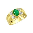 thumbnail image 4 of RYLOS Men's Rings Yellow Gold Plated Silver Rings Classic Designer Style 8X6MM Oval Gemstone &  Diamond Ring Emerald May Birthstone Rings For Men  Size 12, 4 of 8