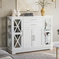 BELLEZE Ryland 47" Wood Storage Sideboard Buffet Cabinet Console Table, White