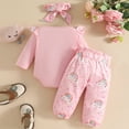 thumbnail image 7 of qiiinnHk Baby Girl Clothes Baby Long Sleeve Ruffle Bow Print Romper Pants Fall Winter Outfits 3PCS Gifts Set Baby Girls' Clothing 12-18 Months,Pink, 7 of 7
