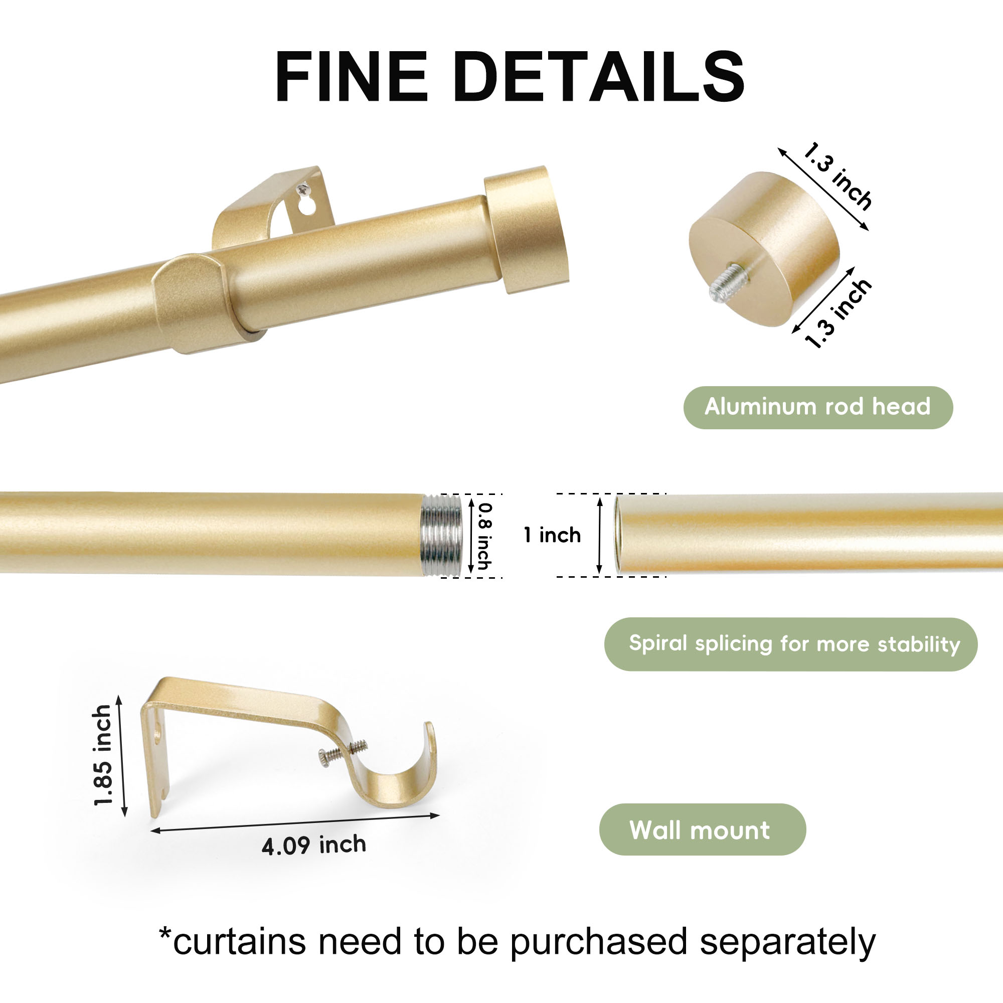 MaKefeile Classic 48 Inch Heavy Duty Curtain Rod, Gold photo 3