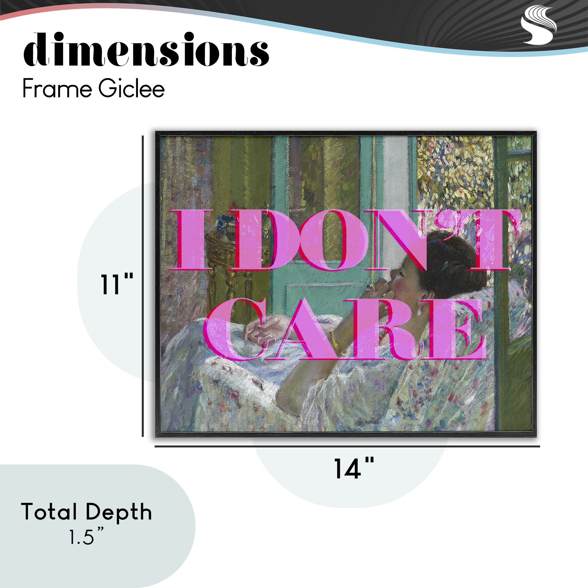 I Don't Care over Classic Painting Black Framed Giclee Art, design by Lil' Rue