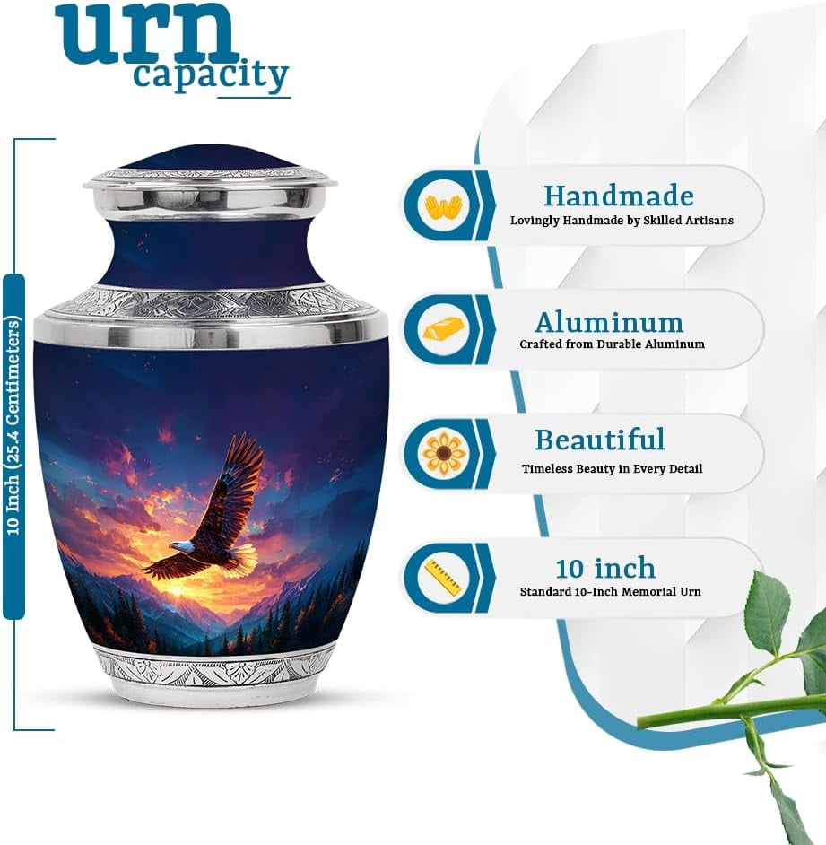Eagle Mountain Sunset Urns for Cremation, Memorial Decorative Urn, Large Funeral Urns for Human Ashes, Keepsake Burial Urn for Ashes Adult Male & Female (Size: 10 Inch 1pcs & 3inch 2 Pcs)