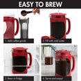 thumbnail image 3 of Burke Deluxe Cold Brew Iced Coffee Maker, Comfort Grip Handle, Durable Glass Carafe, Removable Mesh Filter, Perfect 6 Cup Size, Dishwasher Safe, 1.6 qt, Red, 3 of 4