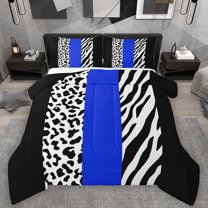 Castle Fairy Boys Girls Animal Zebra Leopard Print 3 Pieces Queen Comforter Set,Abstract Geometric Stripes Ultra Soft Bedding Sets,Black Blue Bedding Comforter Set Breathable,Breathable Home Decor