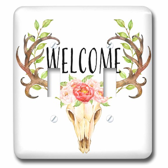 3dRose, Welcome Floral Cow Skull Illustration, double toggle switch