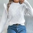thumbnail image 4 of Htigea Women's Mock Neck Sweaters Ruffle Trim Long Sleeve Pullover Cable Knit Jumpers Fall Winter Base Layer Tops for Teen Girls White S, 4 of 8