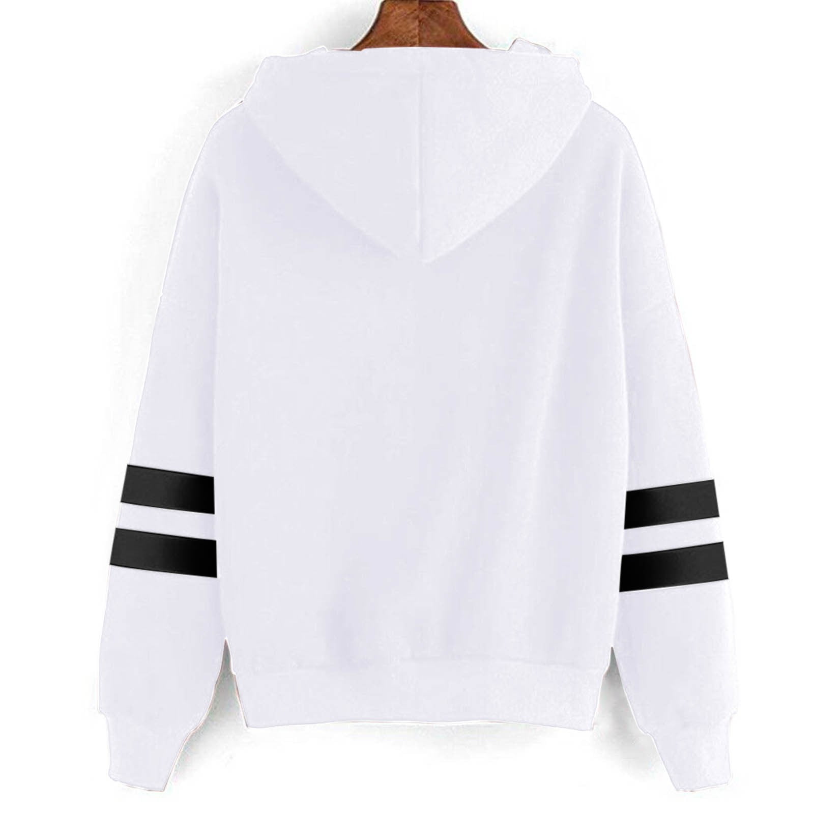 White hoodie with deals black stripes on sleeves