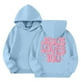 thumbnail image 5 of XADYUY Girls Jesus Loves You Hoodie Letter Print Christian Long Sleeve Sweatshirt Oversized Pullover Sweaters Casual Cute Fleece Clothes with Pockets,Light Blue, 5 of 5