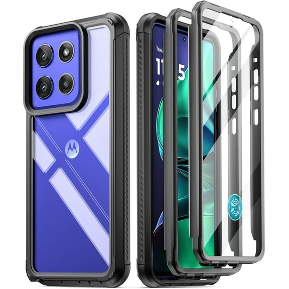 Poetic Guardian Case for Moto G Stylus 5G 2025 [Screen Protector Works with Fingerprint ID], Full-Body Hybrid Shockproof Bumper Cover, Black/Clear