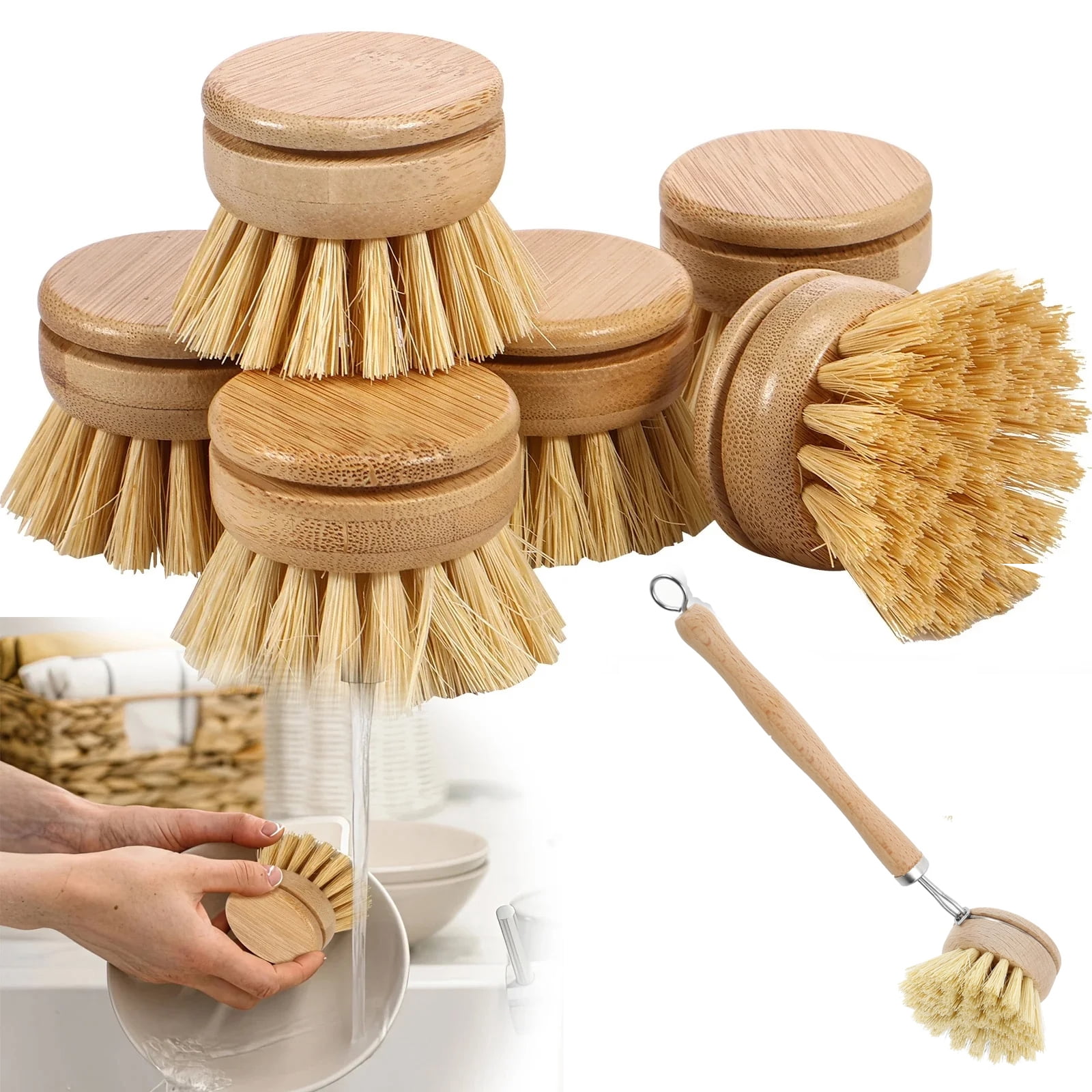 Eco-Friendly Wooden Dish Brush with Natural Sisal Bristles – Durable Coconut Wood Kitchen Cleaning Scrubber for Zero Waste, Non-Scratch Dishwashing
