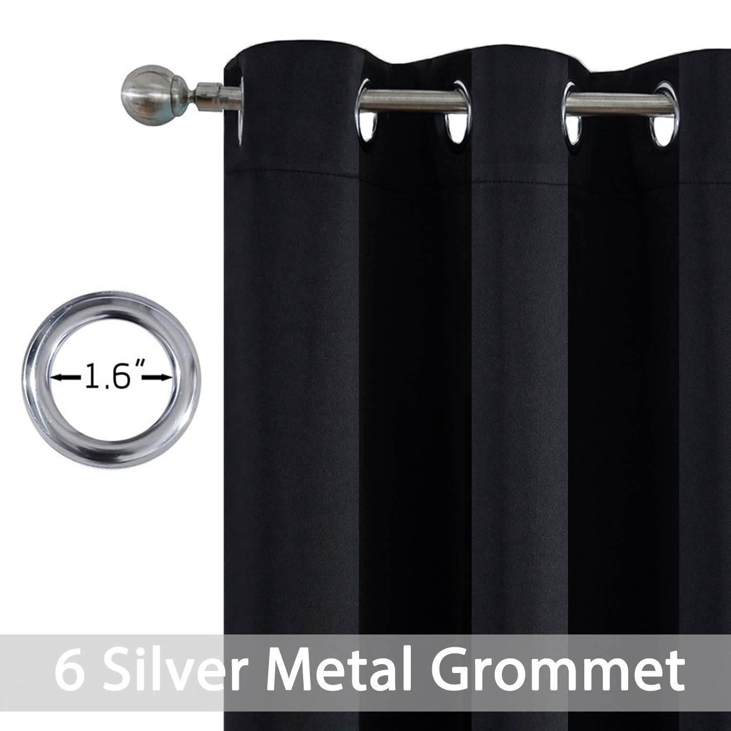 72 Inch Long Blackout Curtains For Bedroom  Thermal Insulated Grommet Drapes Living Room 38w X 72l Black 2 Panels