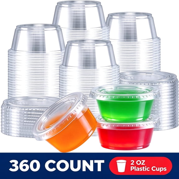 BYSNOW 2 oz Plastic Cups with Lids, Jello Shot Cups with Lids, Portion Cups with Lids, Disposable Condiment Cups, 360 Count