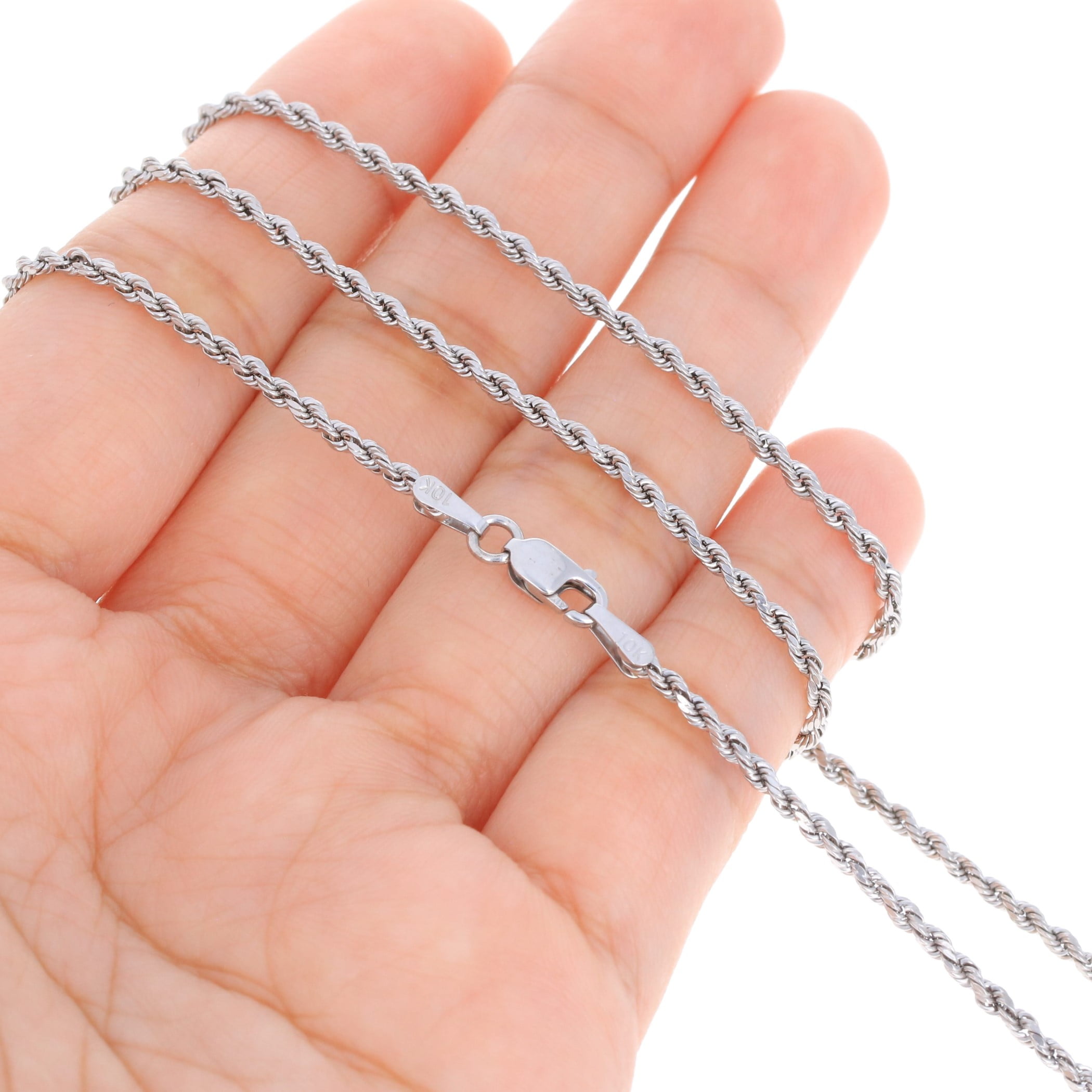 Nuragold 10K Real White Gold Rope Diamond Cut Chain Necklace 14"-30" (1.5mm-7mm) Italian Jewelry for Men & Women
