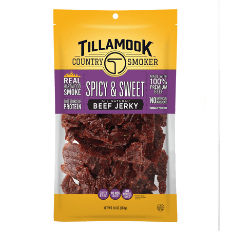 Tillamook Country Smoker All Natural, Real Hardwood Smoked Spicy & Sweet Beef Jerky, 10-oz Bag