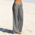 thumbnail image 5 of Nestiefly Linen Pants Women Wide Leg Palazzo Pant Drawstring Elastic Waist Trousers Casual Boho Summer Pants Beach Vacation Gray M, 5 of 7