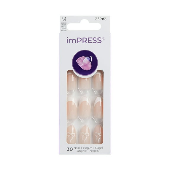 Open Box KISS imPRESS Design Press on Nails, My Happy Hour, White, Medium Almond, 30 Count