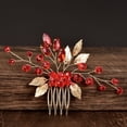 thumbnail image 2 of Zhuge Horquillas para el pelo de boda con flores para novias, peinetas con perlas de cristal, accesorios para el cabello, joyas con diamantes de imitación para novias, damas de honor y mujeres (rojo), 2 of 4