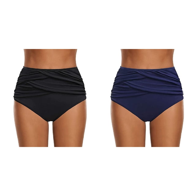 (2-Pack) Rinsvye Bottoms Pants Tummy Briefs Galaxy Tops Bra Women Swimsuit Waist High Women S Bathing Suits Bikini Ruched Control Swimwears Romper with Skirt Overlay for with Stripes Tankinis Set
