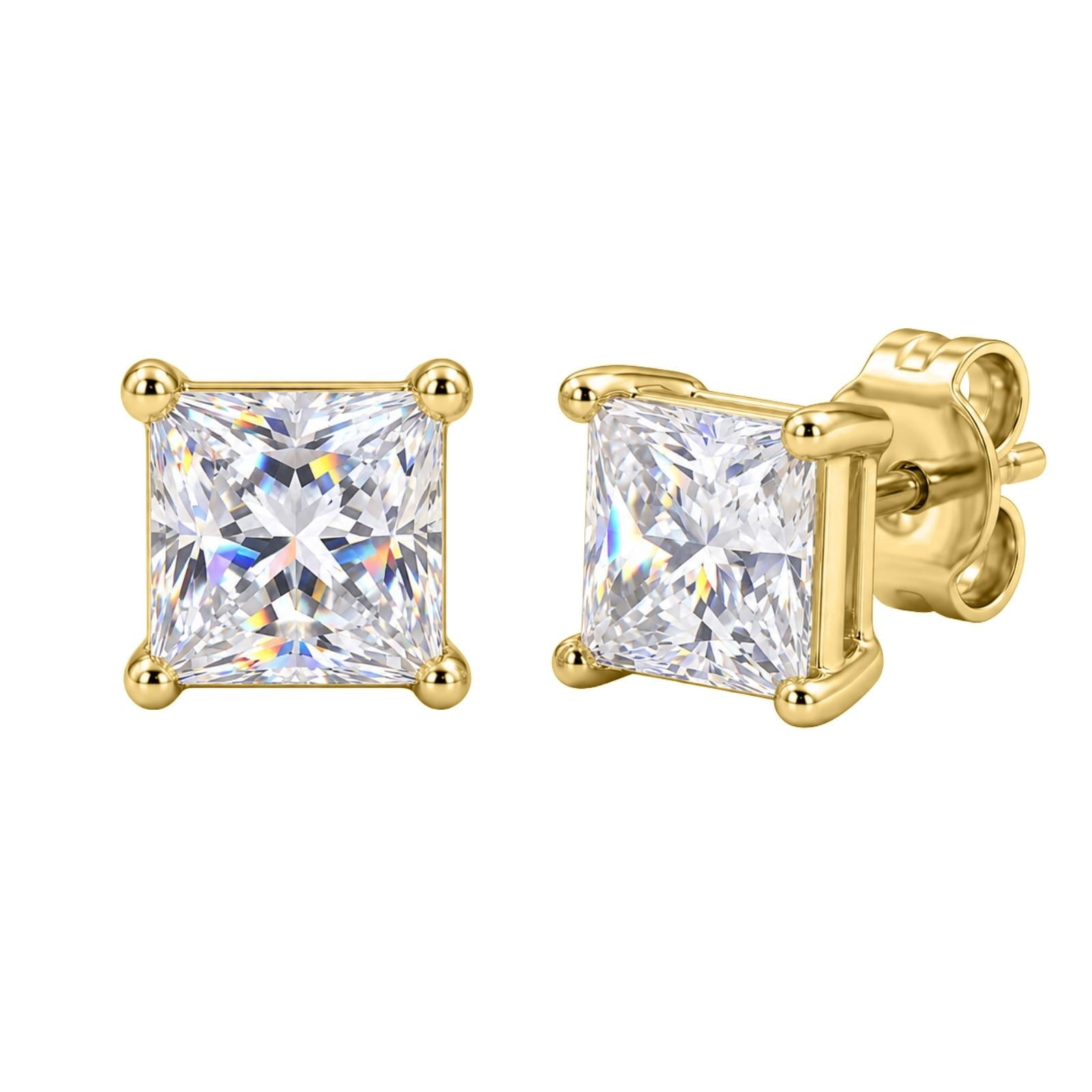 Diamonair Lab-Grown Diamond Stud Earrings for Women | 14k Yellow Gold | Princess Cut | Prong Setting, Push Back | F Color, VS+ Clarity | 1.00 Total Carat Weight
