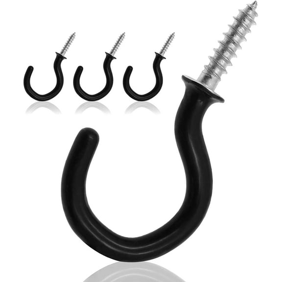 50Pcs 1-Inch Cup Hooks Ceiling Hooks, Plastic-Covered Metal Screw-in Hooks, Black