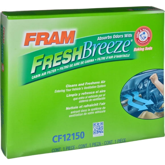 Filtre à air d'habitacle FRAM Fresh Breeze CF12150 avec bicarbonate de soude pour bras et marteau, pour certains véhicules Ford et Lincoln 98 % d'efficacité de filtration