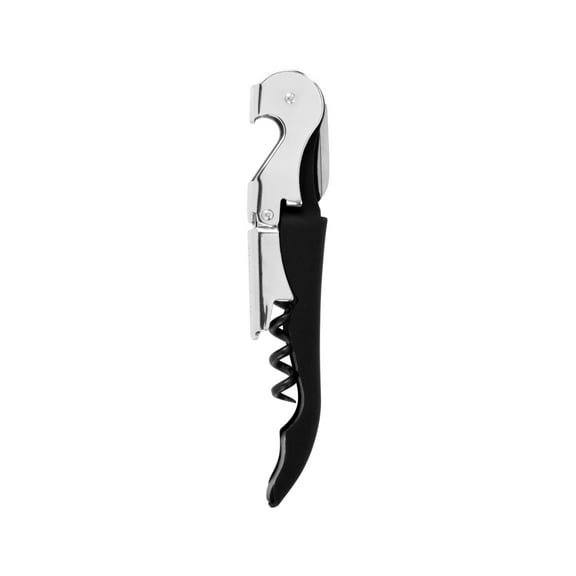 True TrueTap Soft Touch Black Double Hinged Waiter’s Corkscrew, Stainless Steel Wine Key with Foil Cutter