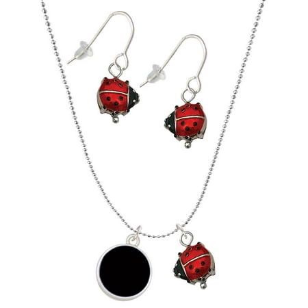 Delight Jewelry Silvertone Small Black Enamel Disc Red Lucky Ladybug Necklace and Dangle Earrings Set Delight Jewelry Silvertone Small Black Enamel Disc Red Lucky Ladybug Necklace and Dangle Earrings Set