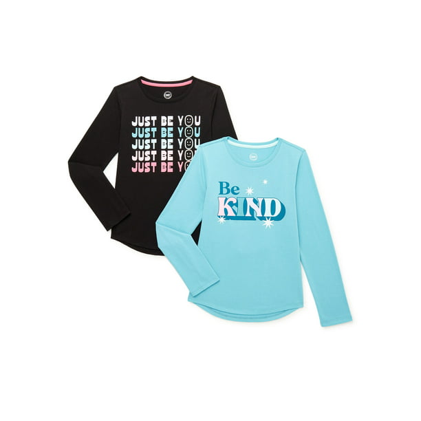 Wonder Nation Girls’ Long Sleeve Graphic T-Shirts, 2-Pack, Sizes 4-18 ...