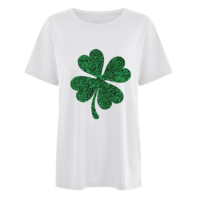Penkiiy T-Shirt à Manches Courtes à Col Rond pour Femme, Mode, Imprimé de la Saint-Patrick, Décontracté, Ample, TP, Blanc